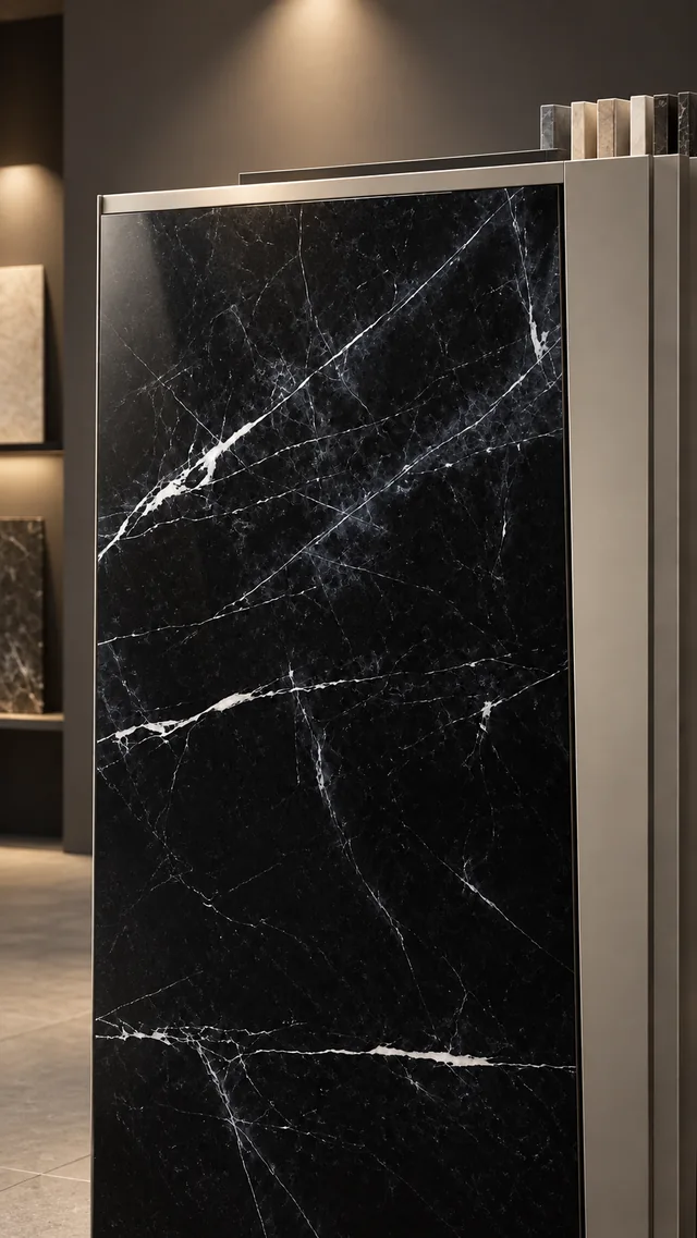 Dark marble-look surface with expressive veining